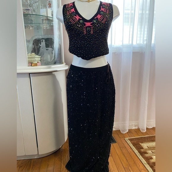 Camille La Vie high-waisted sequinned skirt black Sz US 8 - Picture 4 of 14